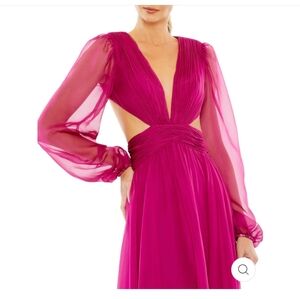 Ieena For Mac Duggal Ruched Cut Out Puff Sleeve A Line Gown size 12